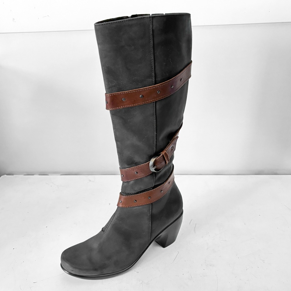 Naot Womens Allure Gray Leather Tall Buckle Strap Boots Sz 9 Pirate Boho